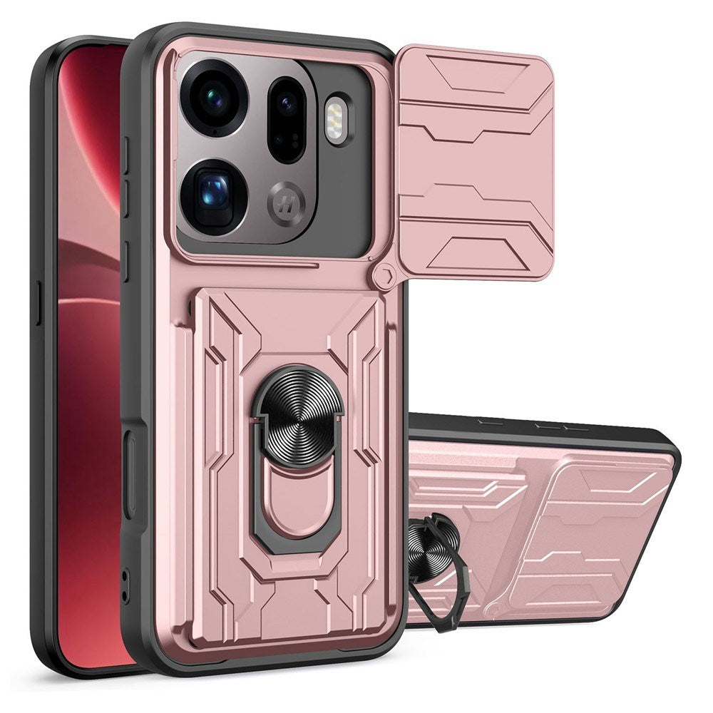 OPPO Find X9 Pro EIDERWOOD Håndværkercase - 360° Roterbar Camslider / Kickstand / Kortholder  - Rose Gold
