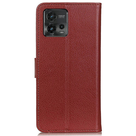 Motorola Moto G72 Litchi Læder Flip Cover m. Pung - Brun