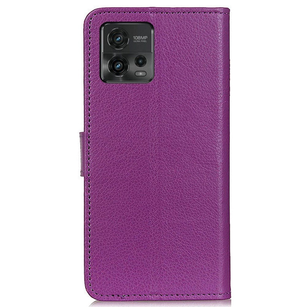 Motorola Moto G72 Litchi Læder Flip Cover m. Pung - Lilla