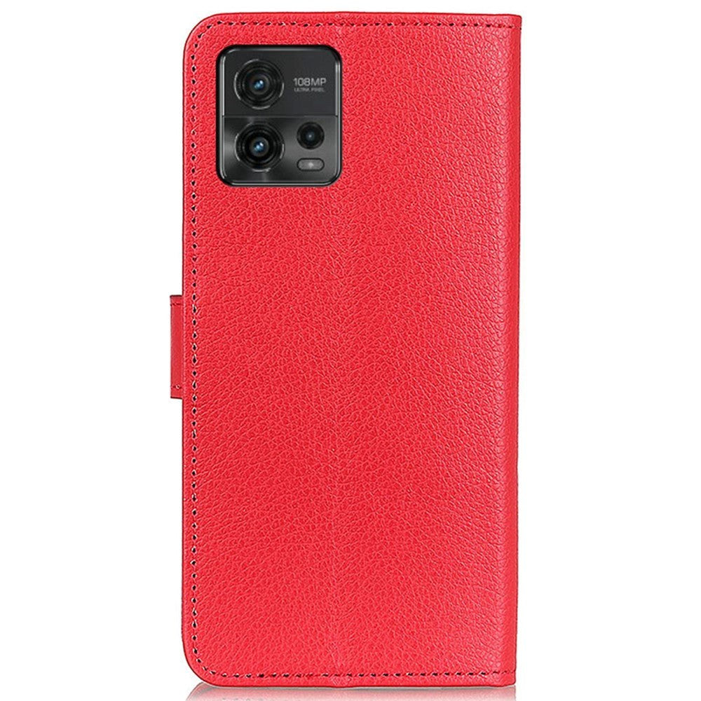 Motorola Moto G72 Litchi Læder Flip Cover m. Pung - Rød