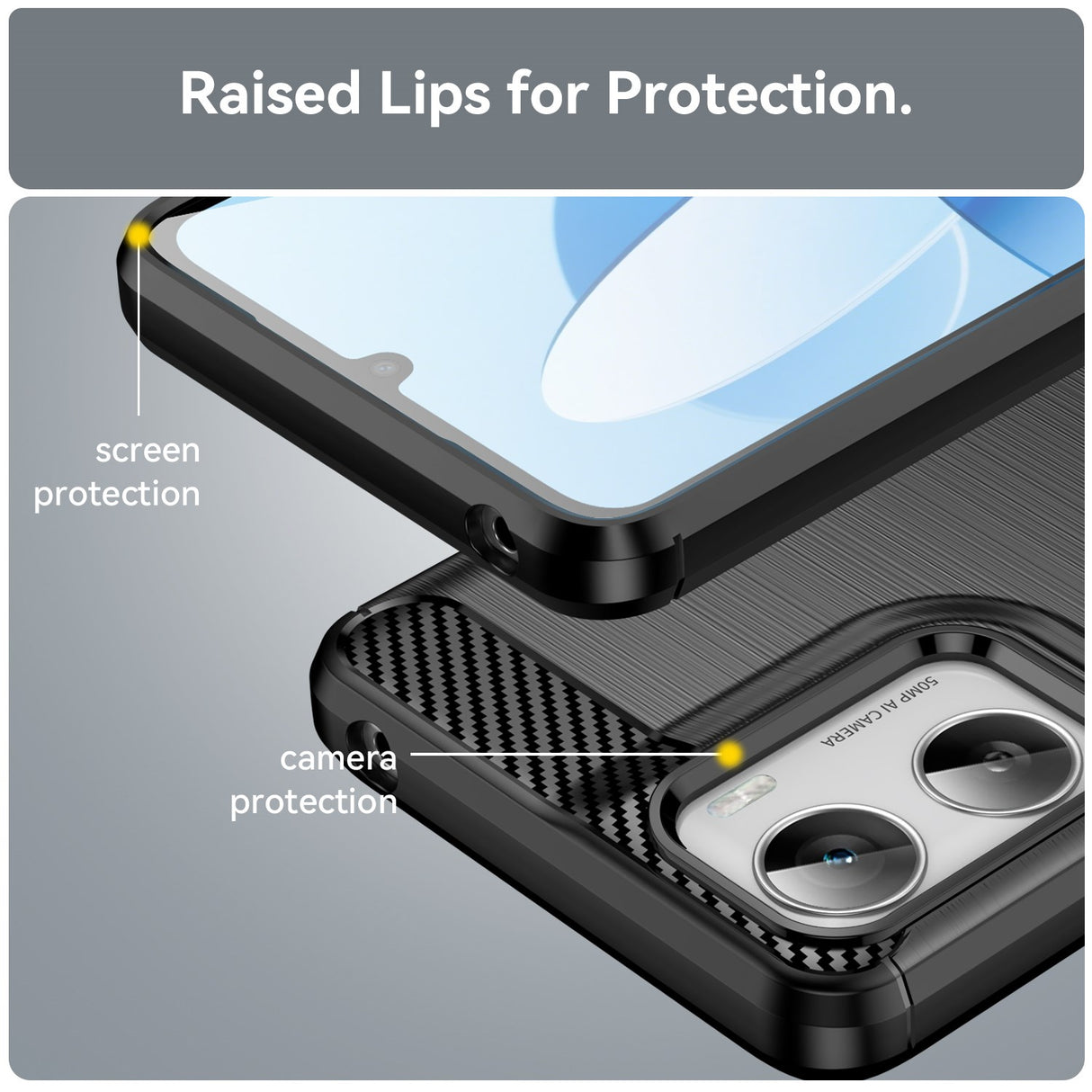 EIDERWOOD Motorola Moto G06 / G06 Power - Carbon Fiber Mobil Cover & Skærmbeskyttelse - Sort