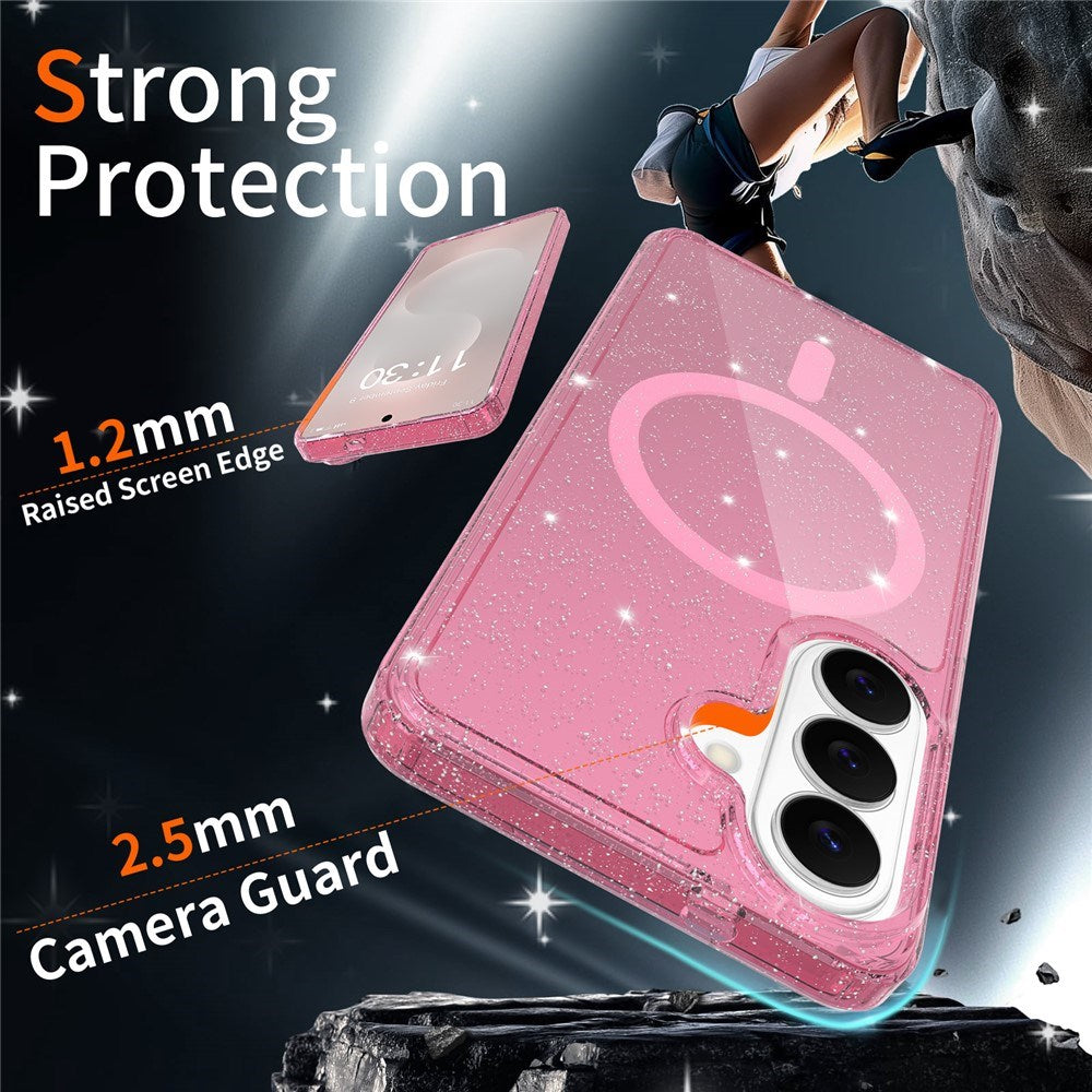EIDERWOOD Samsung Galaxy S26 Plast Glitter Cover - MagSafe Kompatibel - Gennemsigtig / Lyserød