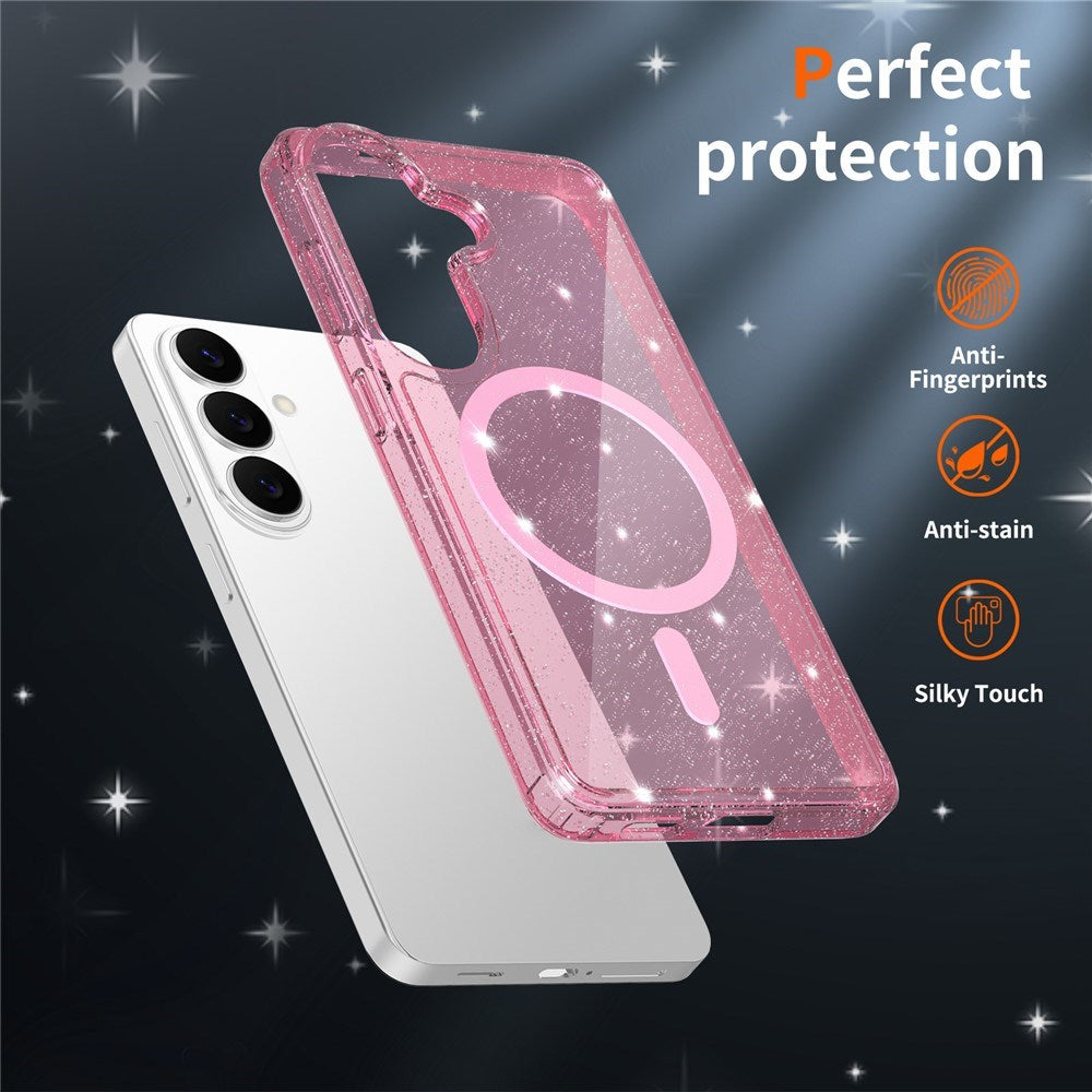 EIDERWOOD Samsung Galaxy S26 Plast Glitter Cover - MagSafe Kompatibel - Gennemsigtig / Lyserød