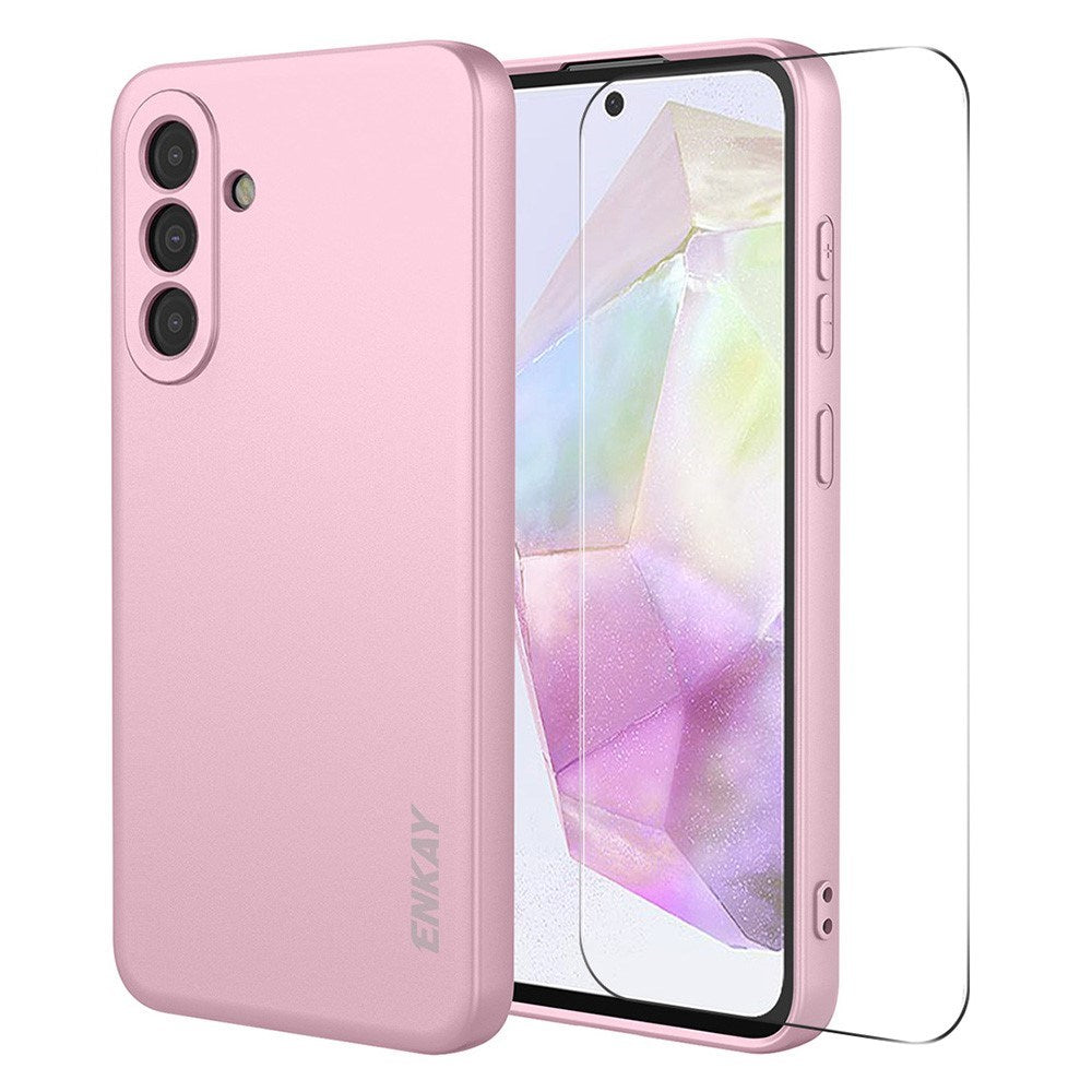 Samsung Galaxy A37 ENKAY Silikone Cover med Skærmbeskyttelse - Lyserød