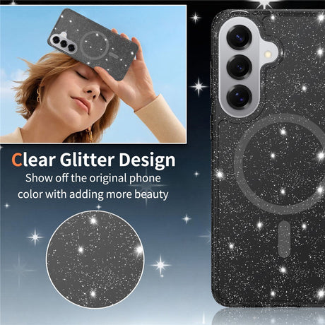 EIDERWOOD Samsung Galaxy S26+ (Plus) Plast Glitter Cover inkl. Skærmglas - MagSafe Kompatibel - Gennemsigtig / Sort