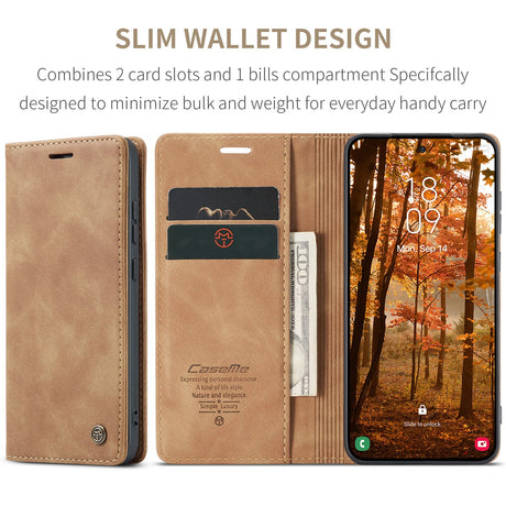 CASEME Samsung Galaxy S26 Kunstlæder Flip Cover m. Kortholder & Ståfunktion - Brun