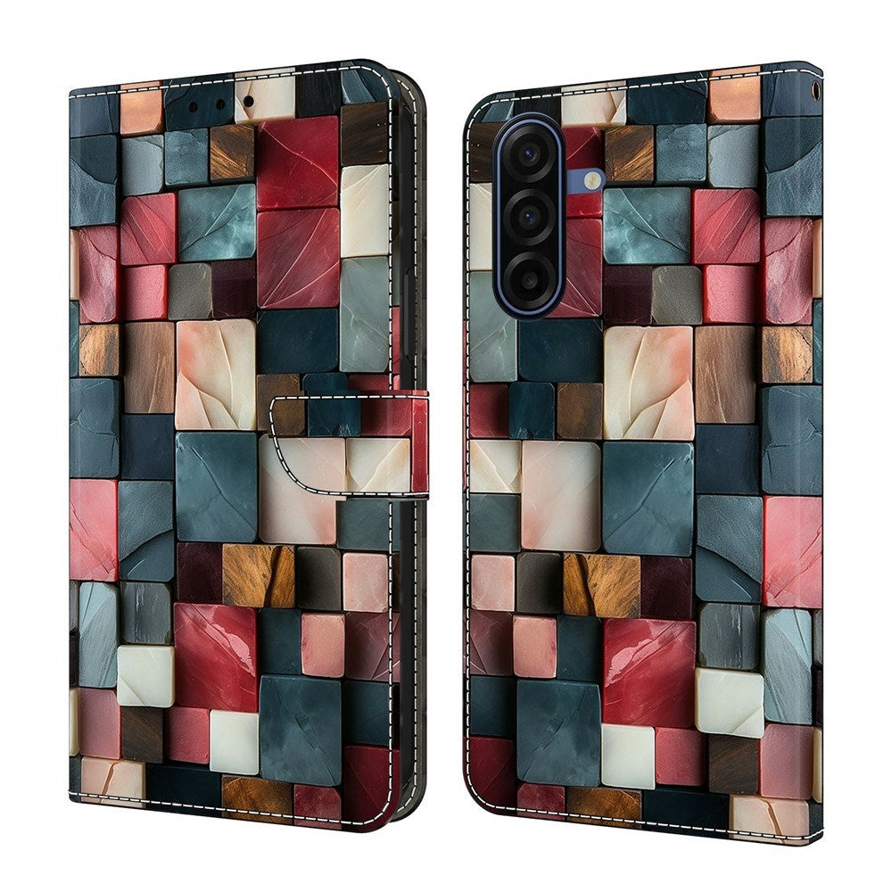 Samsung Galaxy A37 EIDERWOOD Kunstlæder Flipcover m. Indbygget Kortholder & Standerfunktion - Farverige Firkanter
