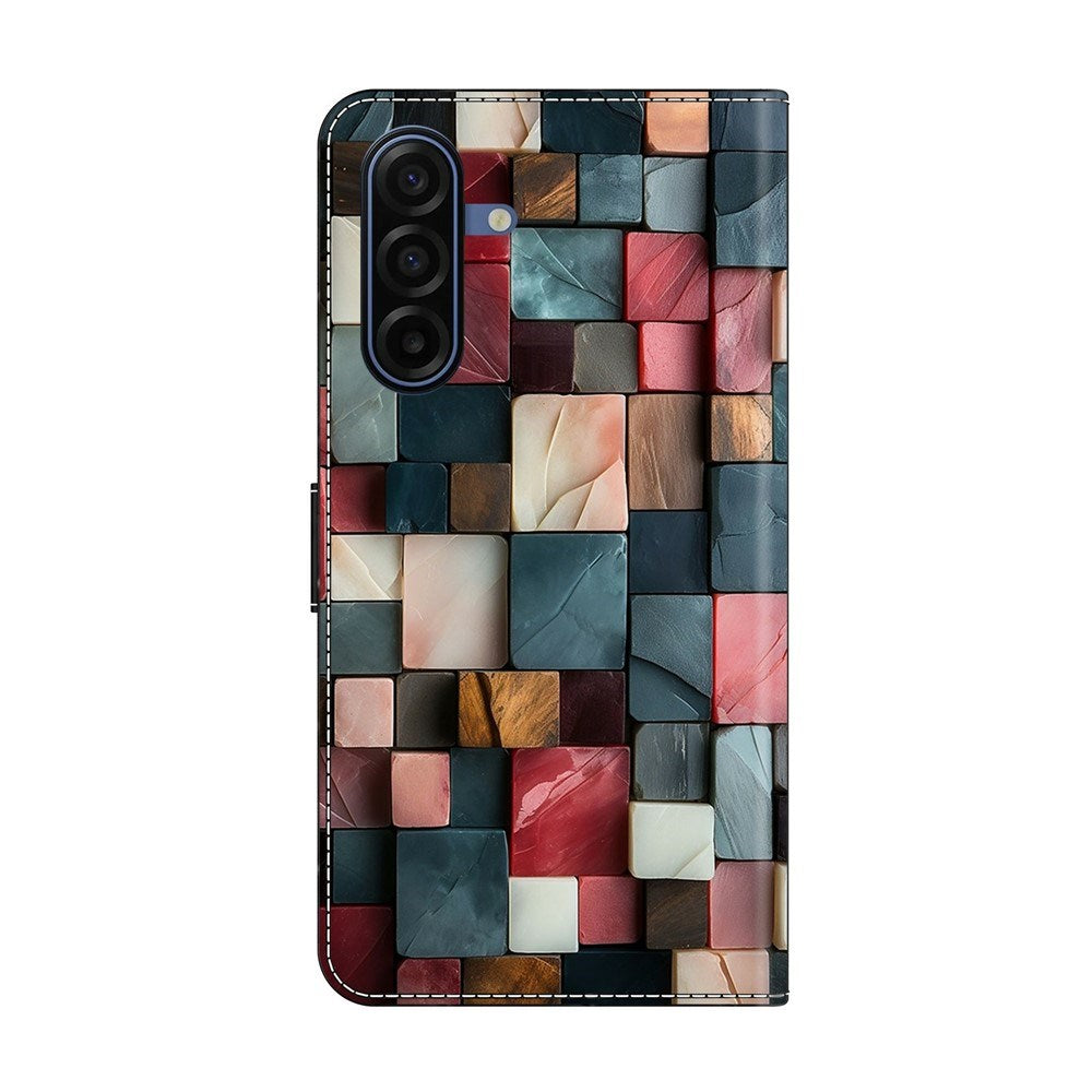 Samsung Galaxy A37 EIDERWOOD Kunstlæder Flipcover m. Indbygget Kortholder & Standerfunktion - Farverige Firkanter
