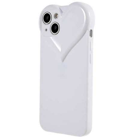 iPhone 14 3D Plastik Cover Fleksibelt m. Hjerte - Hvid