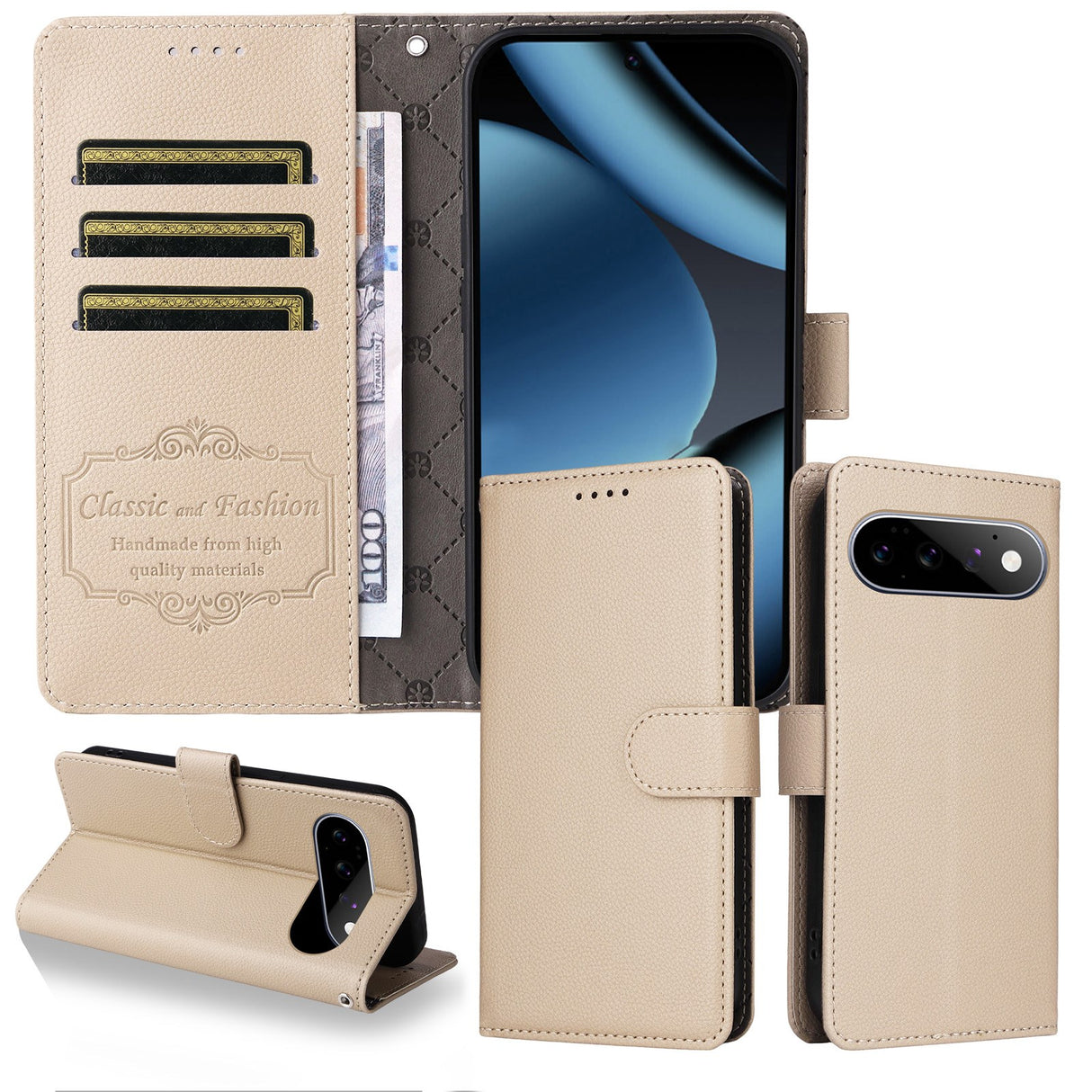 EIDERWOOD Google Pixel 11 / 11 Pro Flipcover inkl. Kortholder & Håndledsrem - Beige