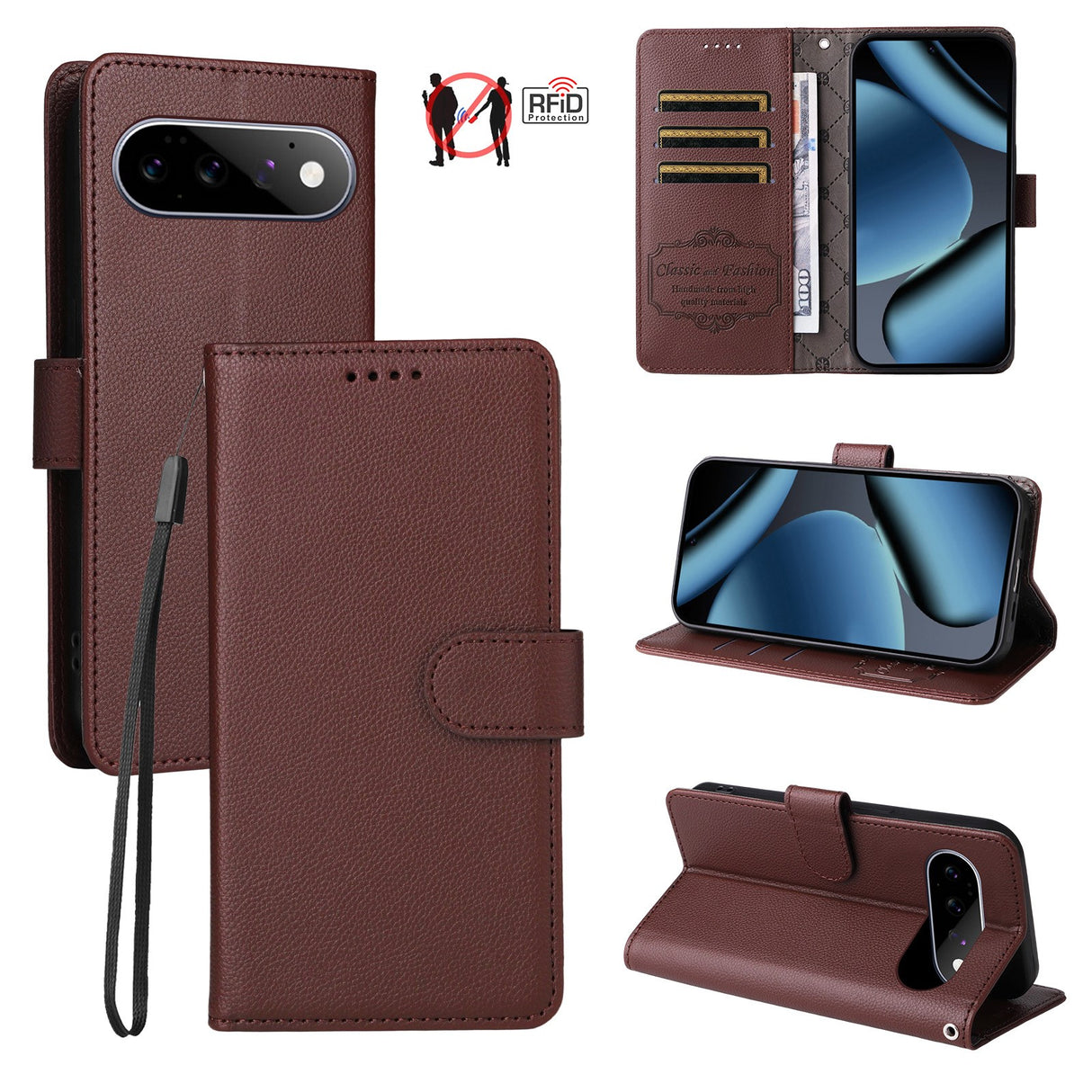 EIDERWOOD Google Pixel 11 / 11 Pro Flipcover inkl. Kortholder & Håndledsrem - Brun