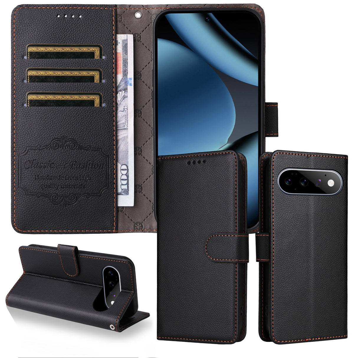 EIDERWOOD Google Pixel 11 / 11 Pro Flipcover inkl. Kortholder & Håndledsrem - Sort