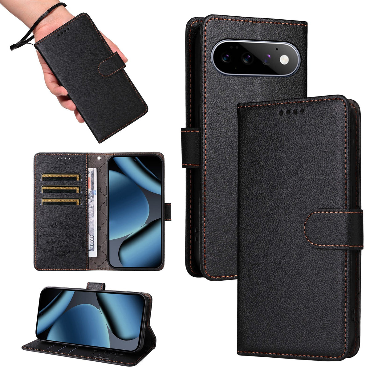 EIDERWOOD Google Pixel 11 / 11 Pro Flipcover inkl. Kortholder & Håndledsrem - Sort