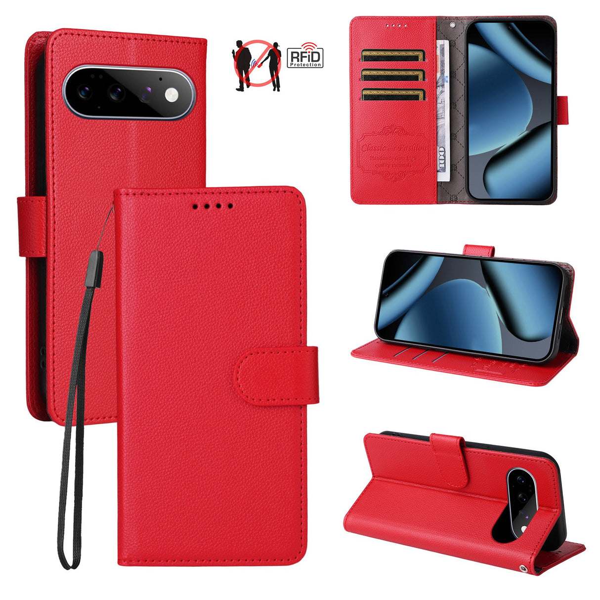 EIDERWOOD Google Pixel 11 / 11 Pro Flipcover inkl. Kortholder & Håndledsrem - Rød