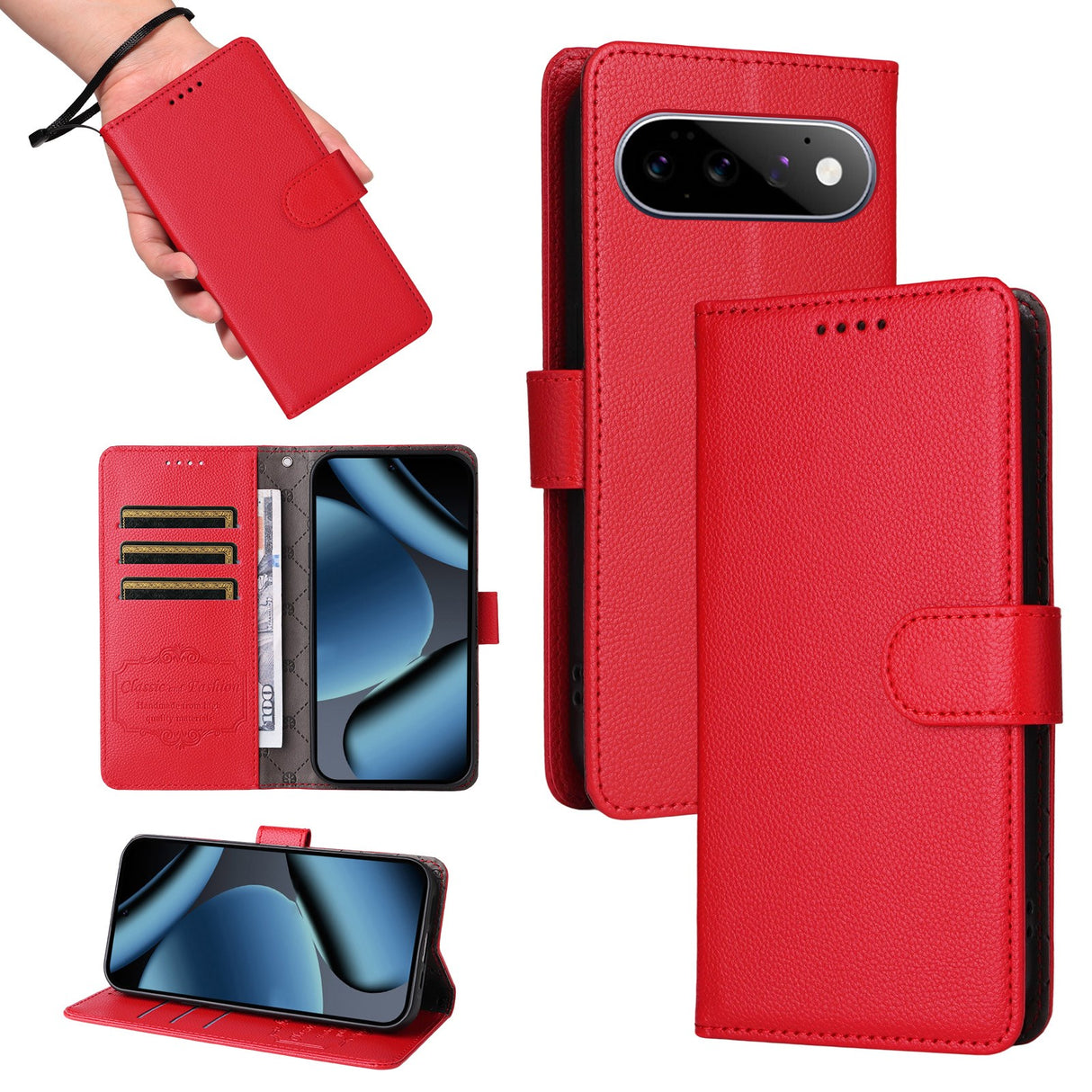 EIDERWOOD Google Pixel 11 / 11 Pro Flipcover inkl. Kortholder & Håndledsrem - Rød