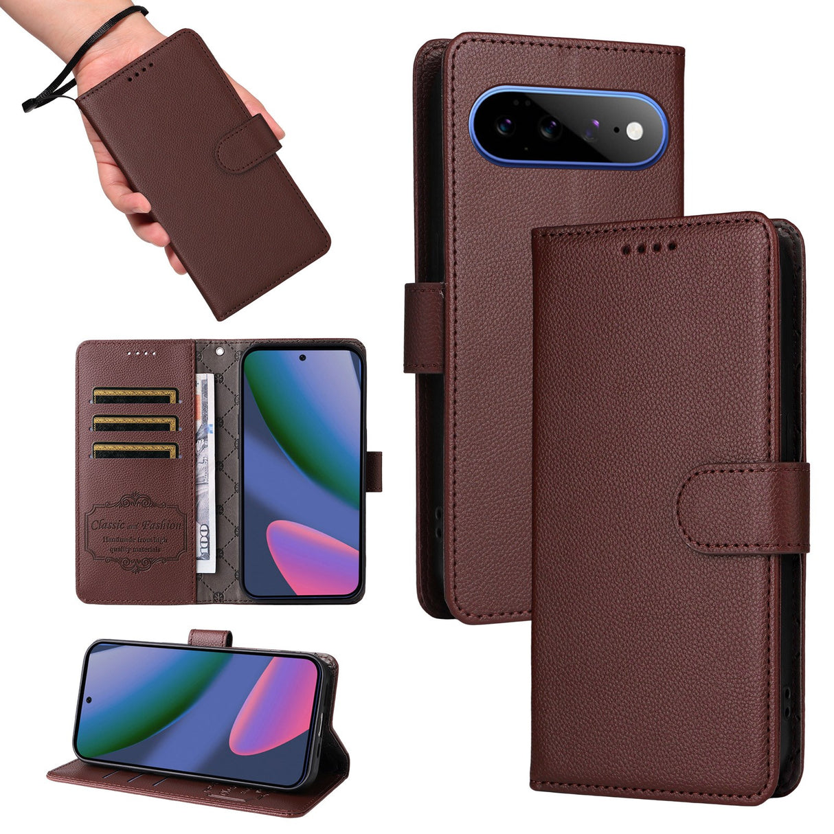 EIDERWOOD Google Pixel 11 Pro XL Flipcover inkl. Kortholder & Håndledsrem - Brun