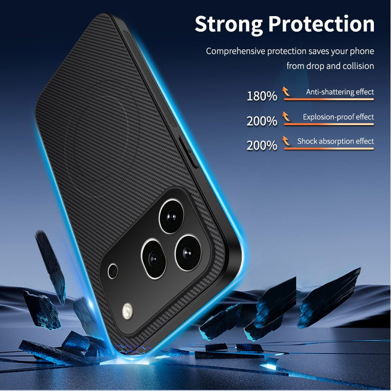 Honor 600 Pro WANLONFENG Mobilcover m. Carbon Tekstur - MagSafe Kompatibel - Sort