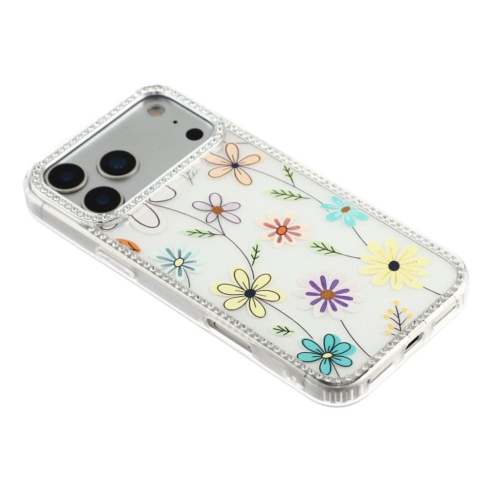 iPhone 17 Pro Max EIDERWOOD Hybrid Mobilcover m. Rhinsten & Blomsterdesign - Hvid / Flerfarvet Blomster