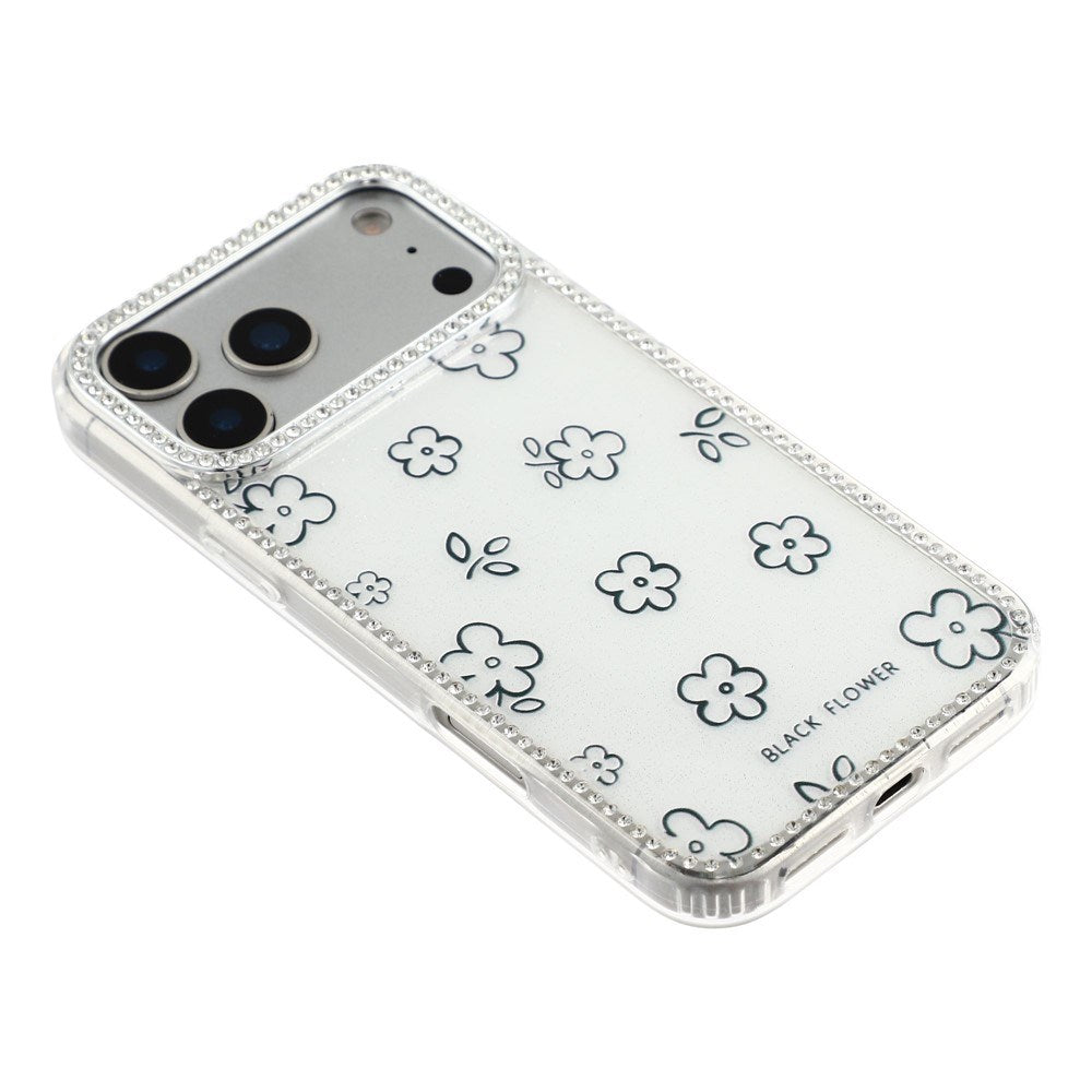 iPhone 17 Pro Max EIDERWOOD Hybrid Mobilcover m. Rhinsten & Blomsterdesign - Hvid / Blomster