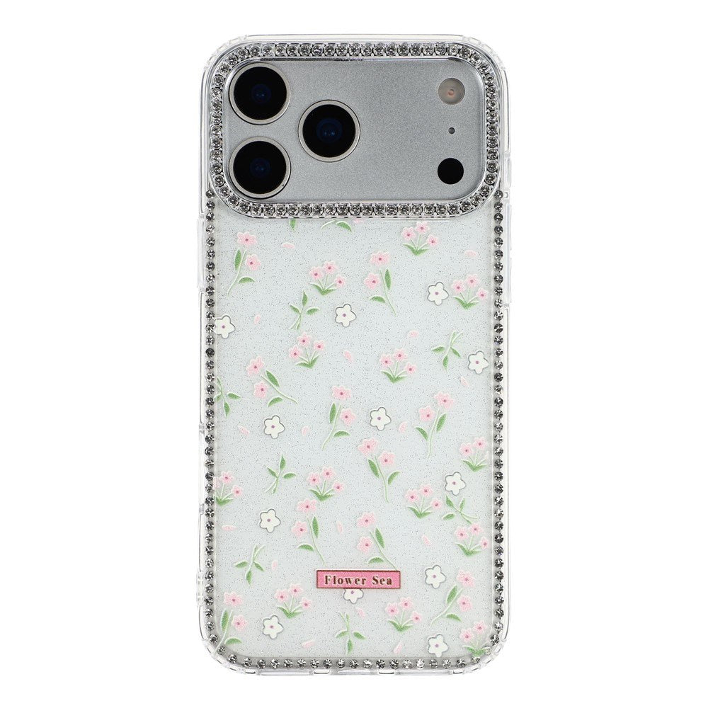 iPhone 17 Pro Max EIDERWOOD Hybrid Mobilcover m. Rhinsten & Blomsterdesign - Hvid / Forårsblomster