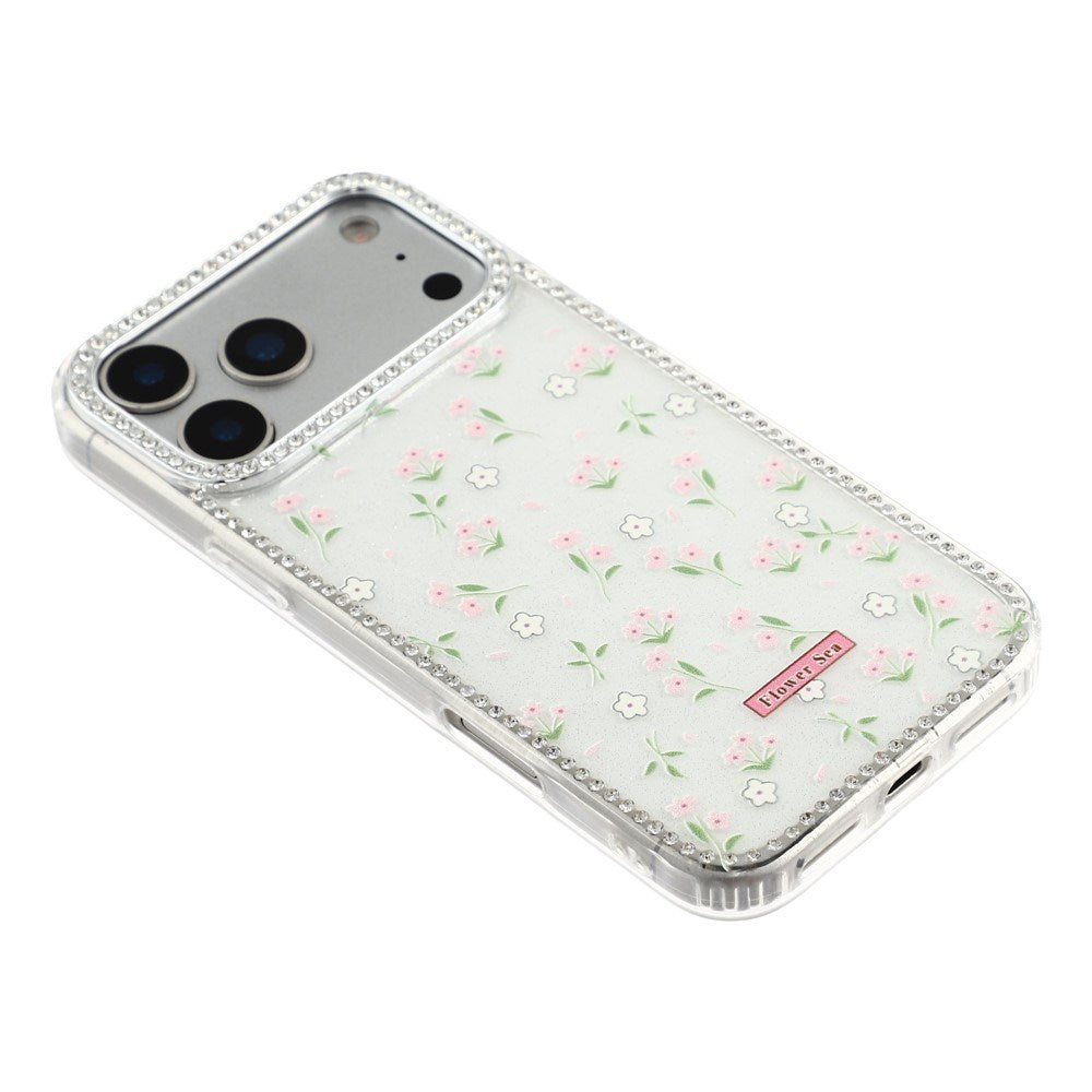 iPhone 17 Pro Max EIDERWOOD Hybrid Mobilcover m. Rhinsten & Blomsterdesign - Hvid / Forårsblomster