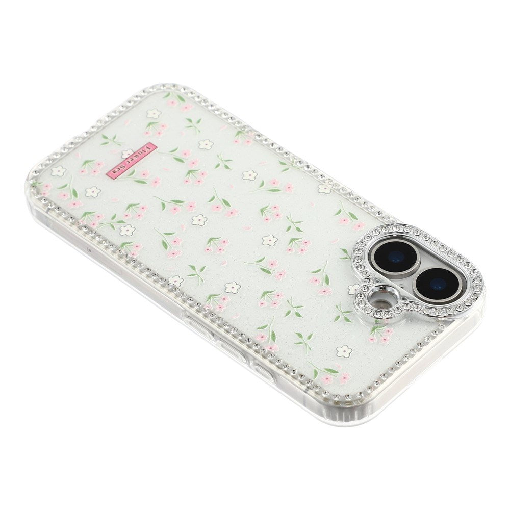 iPhone 17 EIDERWOOD Hybrid Mobilcover m. Rhinsten & Blomsterdesign - Hvid / Forårsblomster