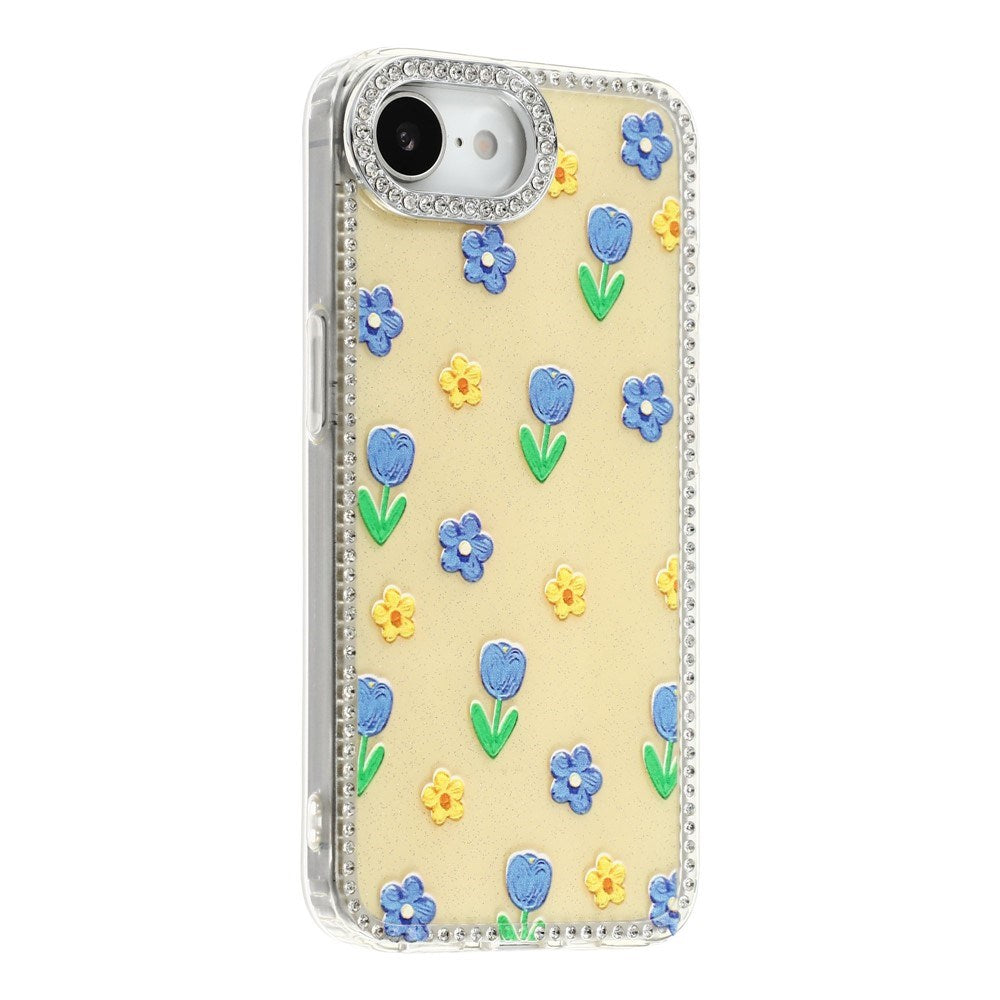 iPhone 17e / 16e EIDERWOOD Hybrid Mobilcover m. Rhinsten & Blomsterdesign - Gul / Tulipaner