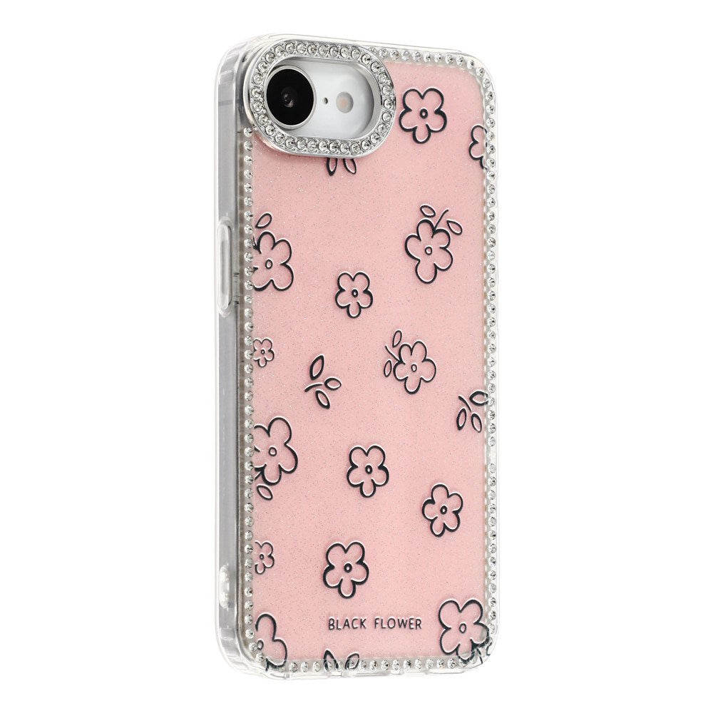 iPhone 17e / 16e EIDERWOOD Hybrid Mobilcover m. Rhinsten & Blomsterdesign - Lyserød / Blomster