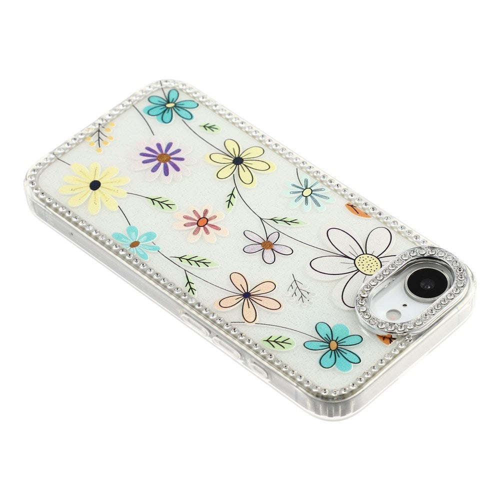 iPhone 17e / 16e EIDERWOOD Hybrid Mobilcover m. Rhinsten & Blomsterdesign - Hvid / Flerfarvet Blomster