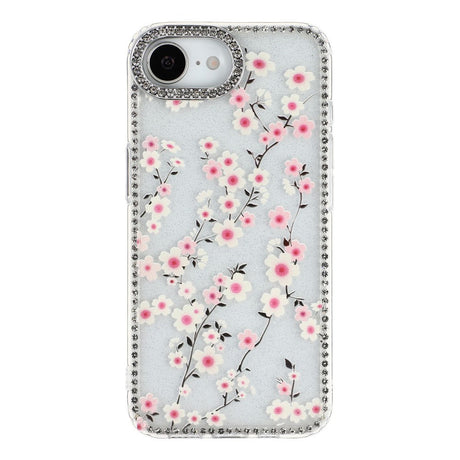iPhone 17e / 16e EIDERWOOD Hybrid Mobilcover m. Rhinsten & Blomsterdesign - Gennemsigtig / Kirsebærblomster