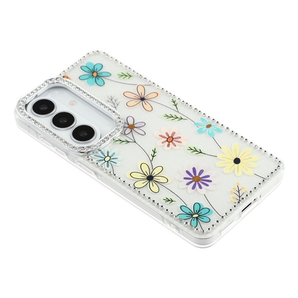 Samsung Galaxy S26 EIDERWOOD Hybrid Mobilcover m. Rhinsten & Blomsterdesign - Hvid / Flerfarvet Blomster