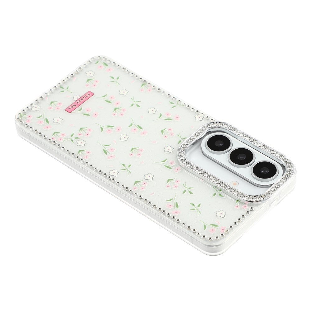 Samsung Galaxy S26 EIDERWOOD Hybrid Mobilcover m. Rhinsten & Blomsterdesign - Hvid / Forårsblomster
