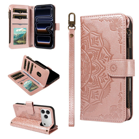 iPhone 17 Pro EIDERWOOD Flipcase m. 9 x Kortholder / Lynlåslomme / RFDI-Blokering / Rem - Rose Gold