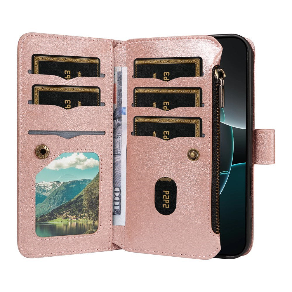 iPhone 17 Pro EIDERWOOD Flipcase m. 9 x Kortholder / Lynlåslomme / RFDI-Blokering / Rem - Rose Gold