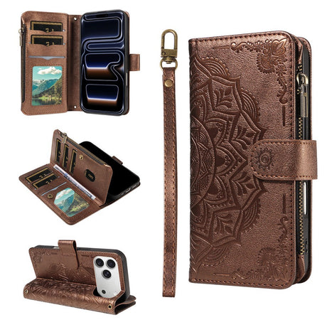 iPhone 17 Pro EIDERWOOD Flipcase m. 9 x Kortholder / Lynlåslomme / RFDI-Blokering / Rem - Brun