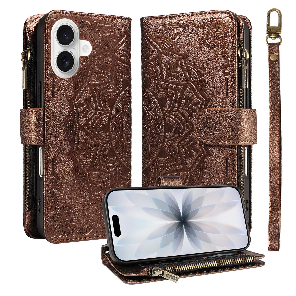 iPhone 17 EIDERWOOD Flipcase m. 9 x Kortholder / Lynlåslomme / RFDI-Blokering / Rem - Brun
