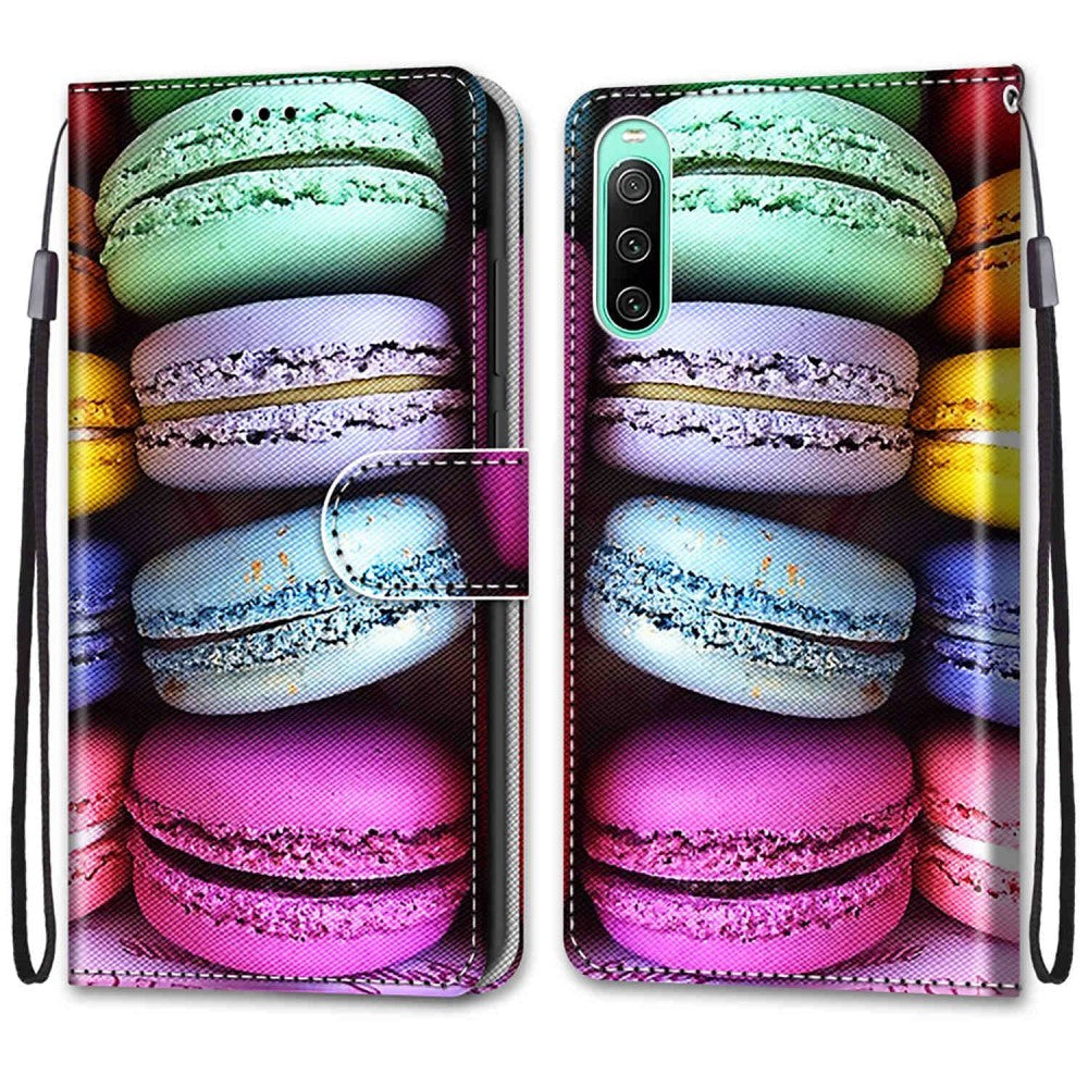 Sony Xperia 10 IV Læder Flip Cover m. Pung og Strop - Macarons