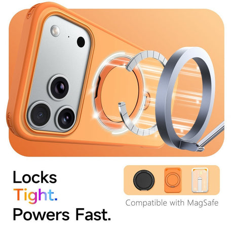 iPhone 18 Pro / 17 Pro EIDERWOOD Hybrid Plast Bagside Cover m. Roterende Kickstand - MagSafe Kompatibel - Orange
