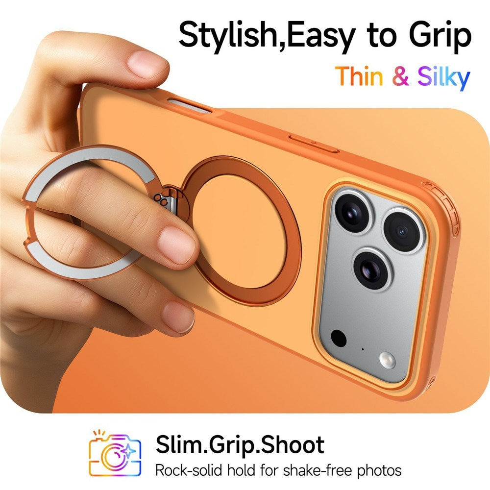 iPhone 18 Pro / 17 Pro EIDERWOOD Hybrid Plast Bagside Cover m. Roterende Kickstand - MagSafe Kompatibel - Orange