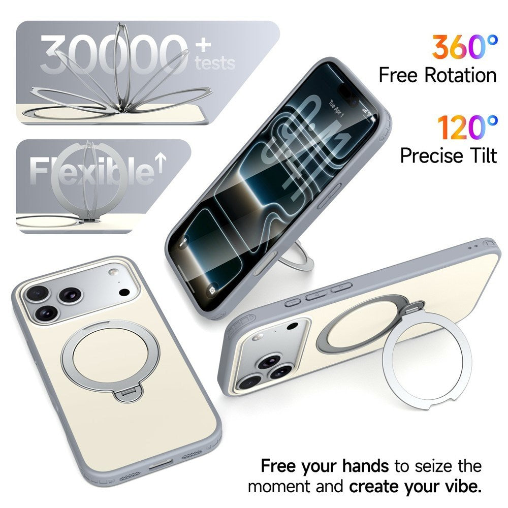 iPhone 18 Pro / 17 Pro EIDERWOOD Hybrid Plast Bagside Cover m. Roterende Kickstand - MagSafe Kompatibel - Hvid