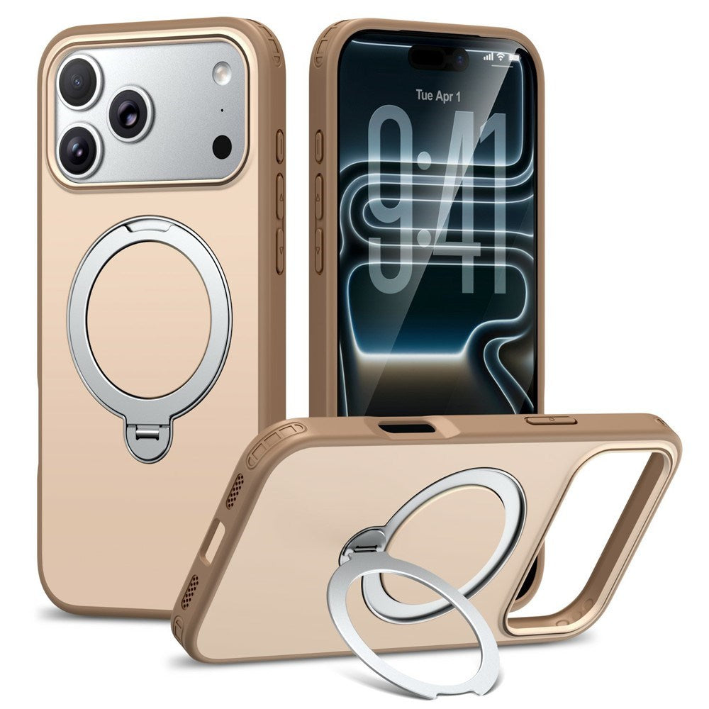 iPhone 18 Pro / 17 Pro EIDERWOOD Hybrid Plast Bagside Cover m. Roterende Kickstand - MagSafe Kompatibel - Beige