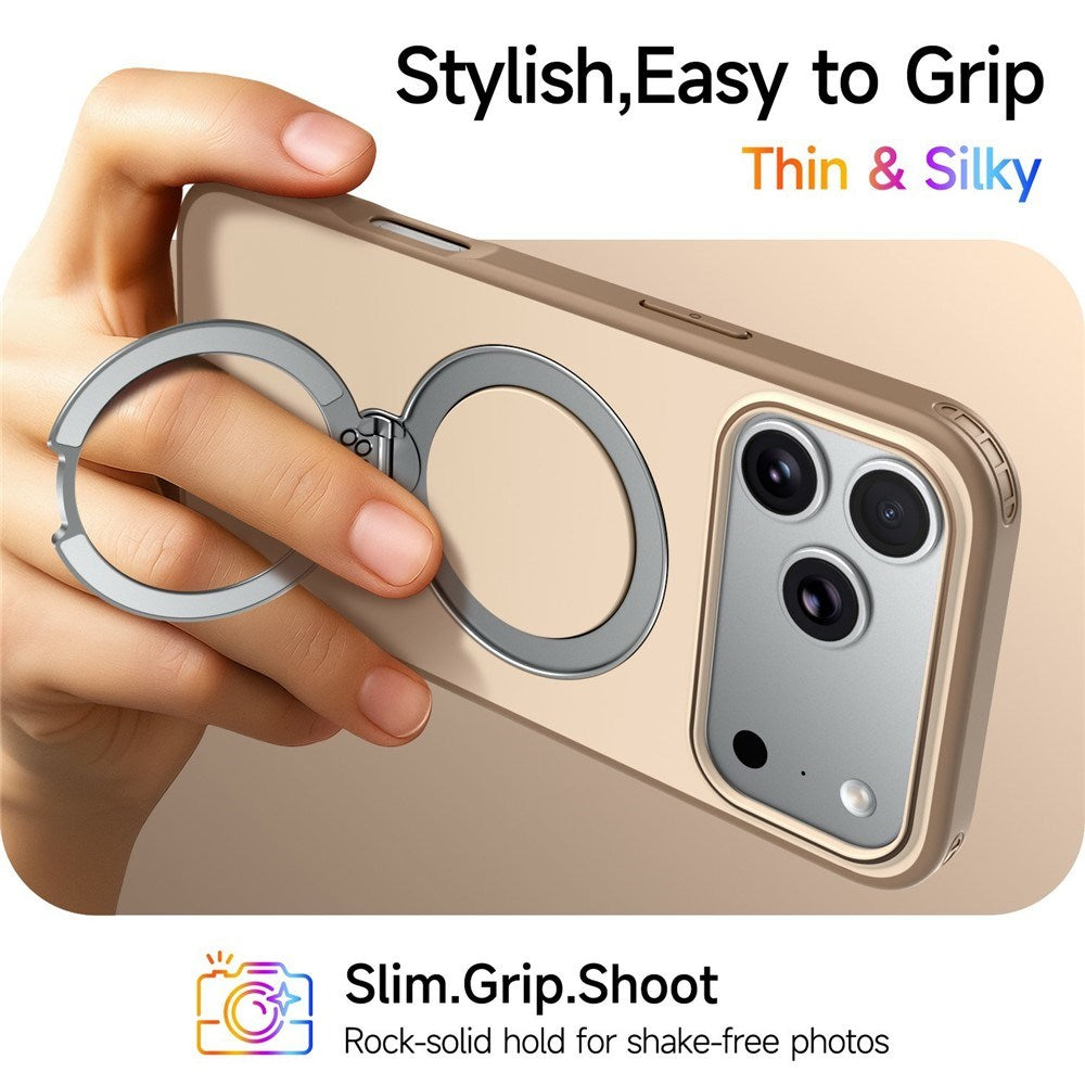 iPhone 18 Pro / 17 Pro EIDERWOOD Hybrid Plast Bagside Cover m. Roterende Kickstand - MagSafe Kompatibel - Beige