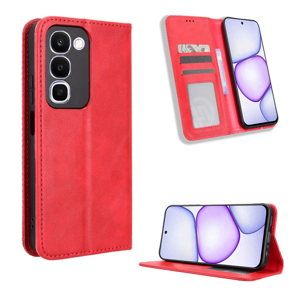 Realme C100 EIDERWOOD Kunstlæder Flip Cover m. Kortholder - Rød