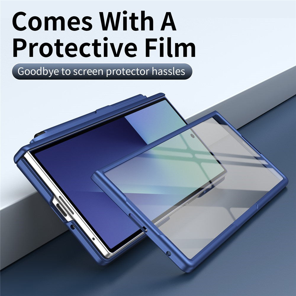 Samsung Galaxy Z Fold8 Hårdt Plast Bagside Cover m. Beskyttelsesglas & Kickstand - Mørkeblå
