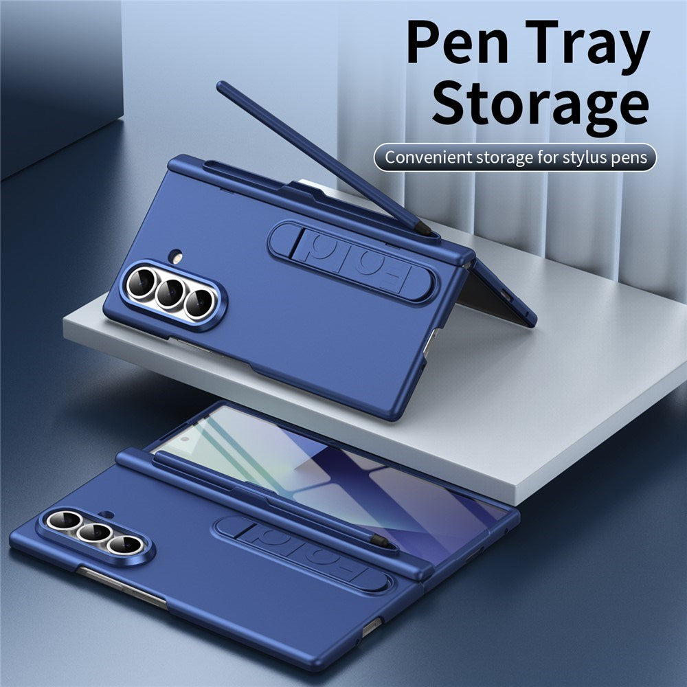 Samsung Galaxy Z Fold8 Hårdt Plast Bagside Cover m. Beskyttelsesglas & Kickstand - Mørkeblå