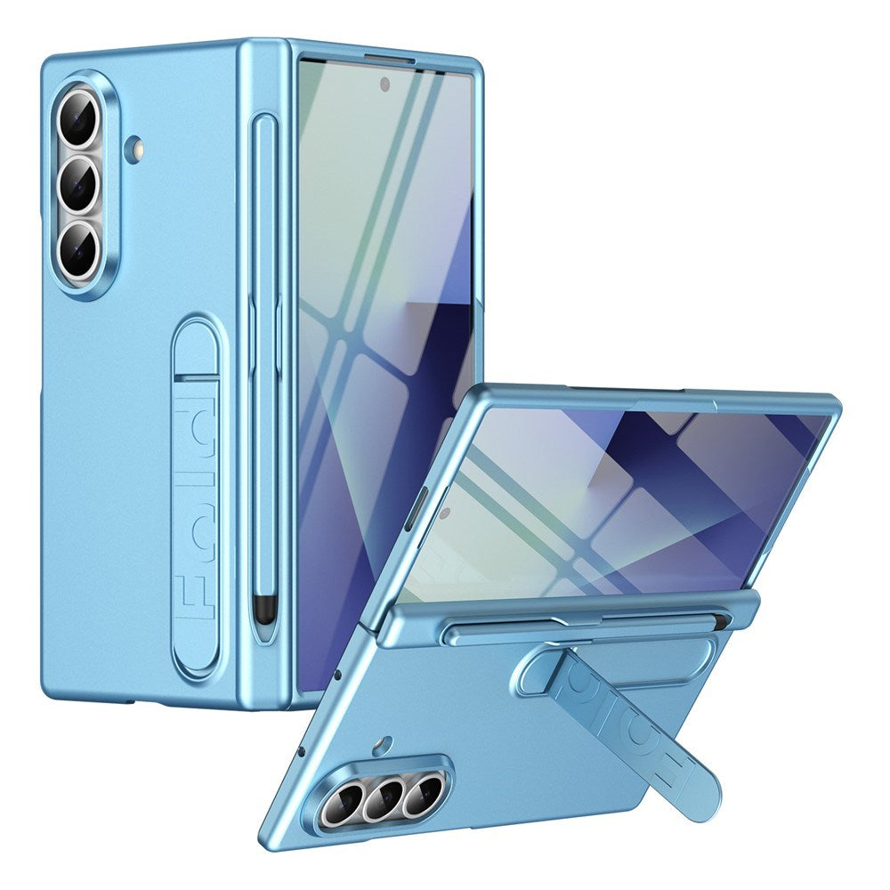 Samsung Galaxy Z Fold8 Ultra Hårdt Plast Bagside Cover m. Beskyttelsesglas & Kickstand - Lyseblå