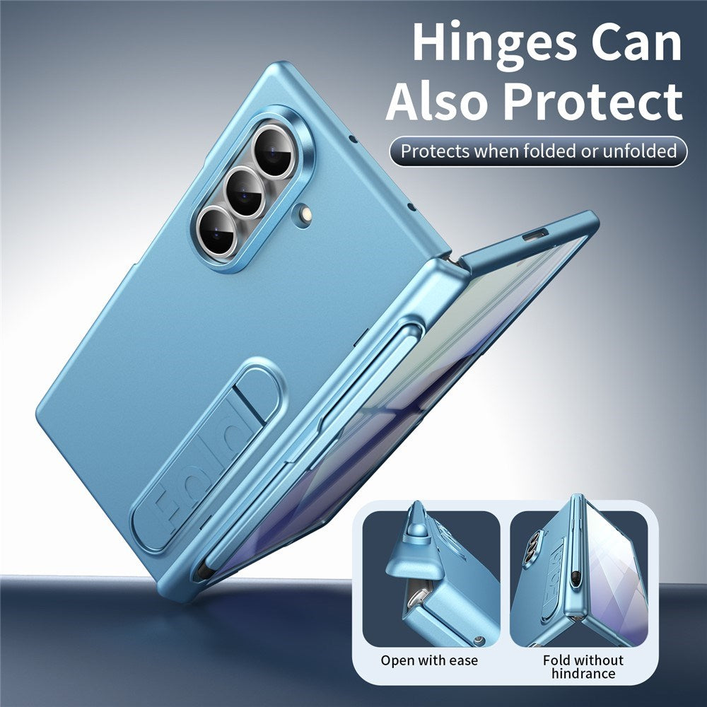 Samsung Galaxy Z Fold8 Hårdt Plast Bagside Cover m. Beskyttelsesglas & Kickstand - Lyseblå