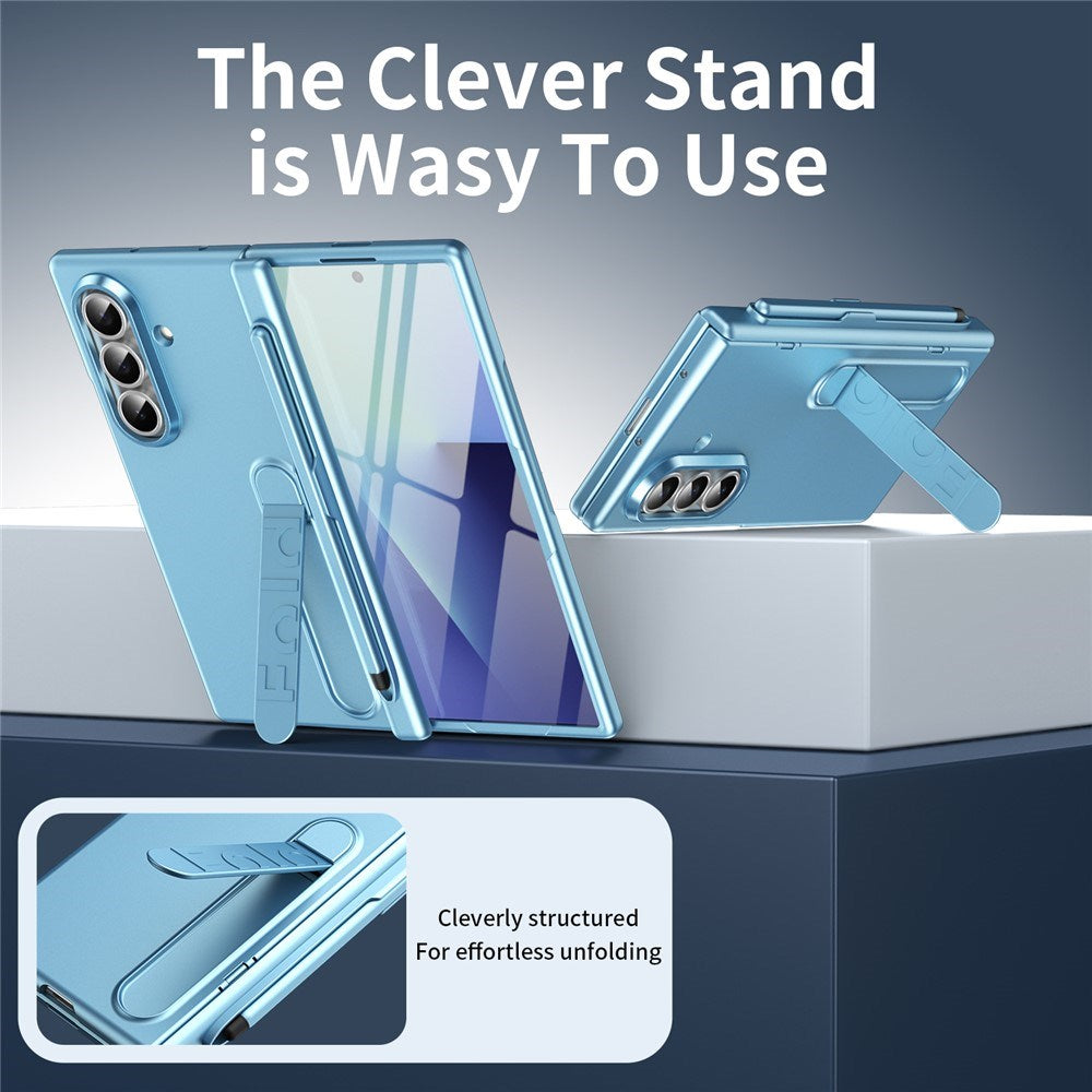 Samsung Galaxy Z Fold8 Hårdt Plast Bagside Cover m. Beskyttelsesglas & Kickstand - Lyseblå