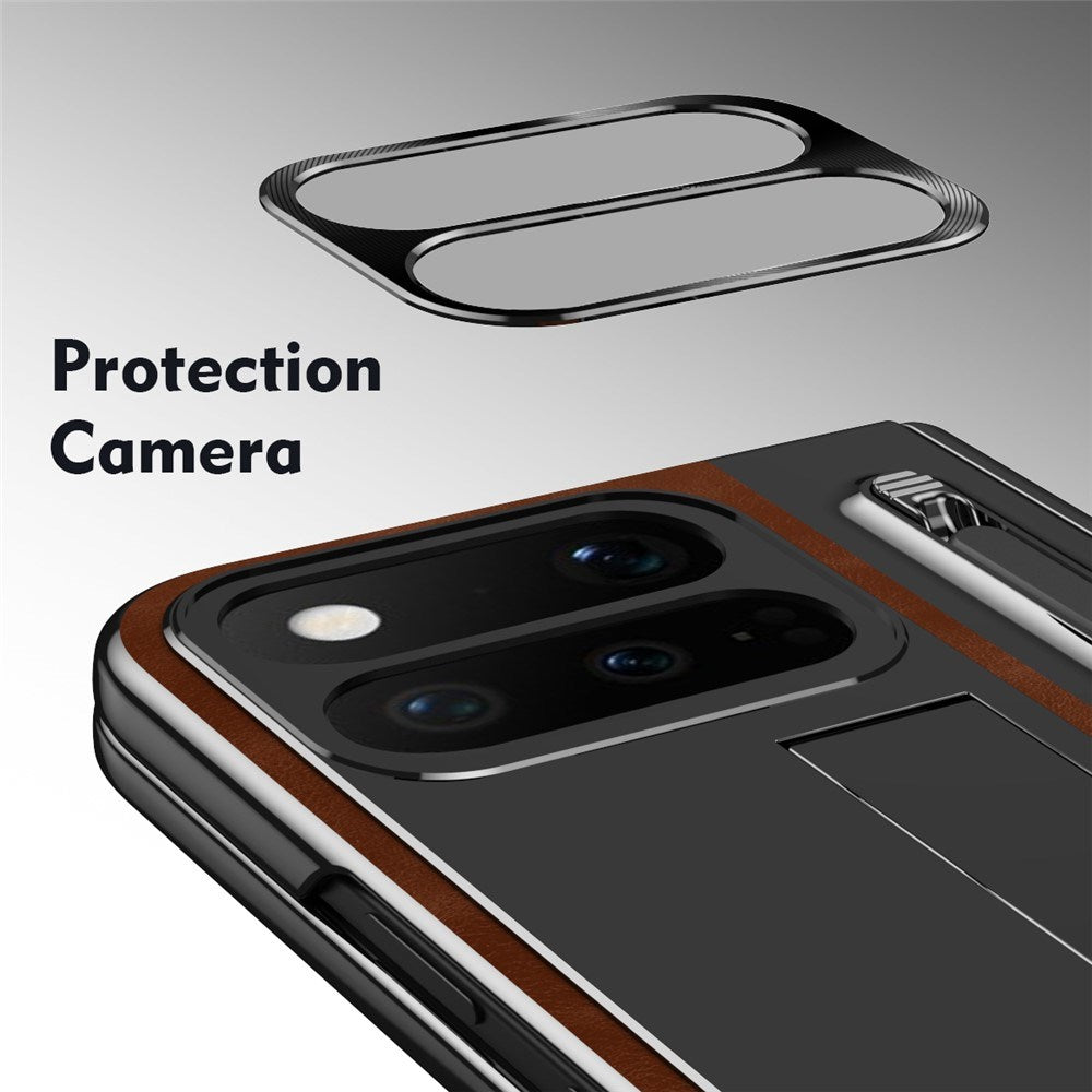 Google Pixel 11 Pro Fold EIDERWOOD Kunstlæder Mobilcover m. Hærdet Glas - Brun / Sort