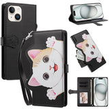 iPhone 14 / 13 Flip Cover - 3D Katteører - Kortholder - Ståfunktion - Sort